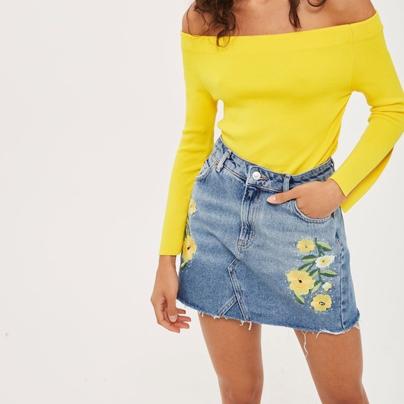 yellow denim skirt topshop